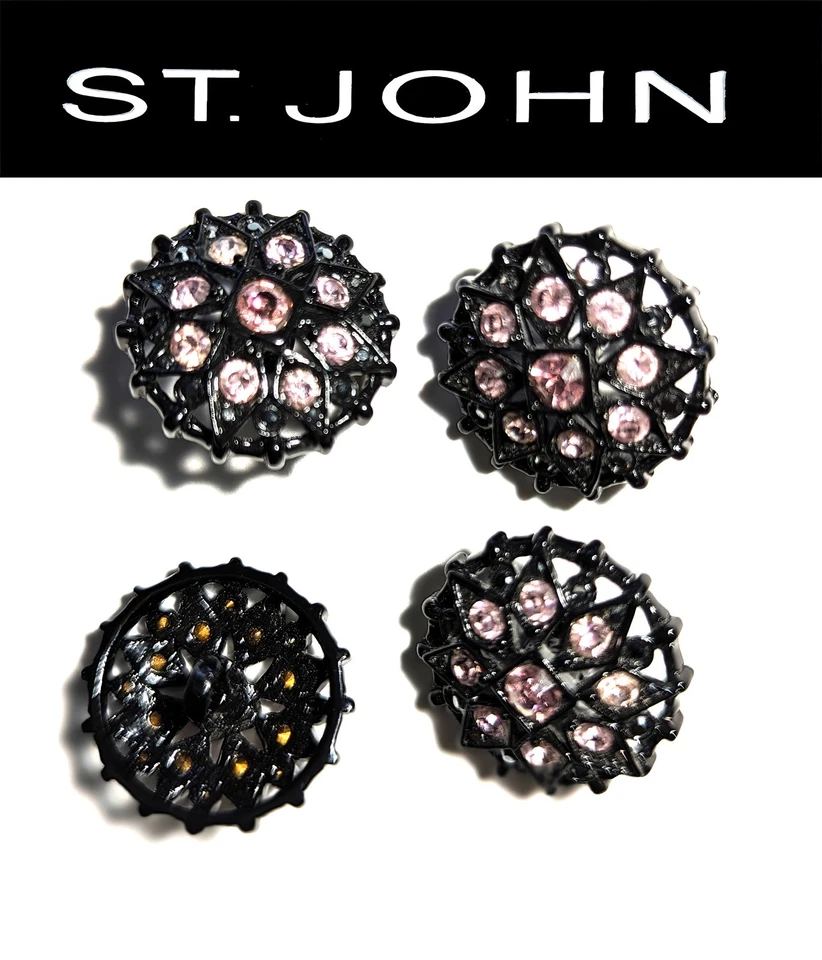 St John Knits Black Enamel & Pink Crystals Round Replacement Buttons  - Image 1 of 1