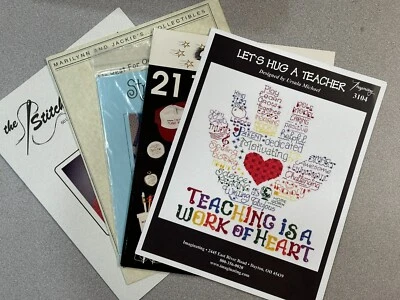 Lot of 5 Teacher cross stitch patterns, Let's Hug a Teacher, One Nighters, more - Image 1 of 4
