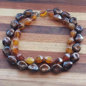 Vintage Natural Tumbled Tigers Eye & Lucite Duel Stand Reiki Choker Necklace - Picture 1 of 5