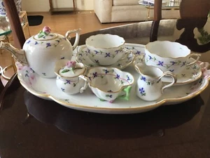 Herend Blue Garland Porcelain Rare Mini Tea Set with large Tray - MINT CONDITION - Picture 1 of 10