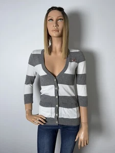 Hollister Strickjacke Cardigan Grau Weiß Gestreift Größe S - Bild 1 von 5