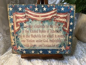 Patriotic Flag, Pledge of Allegiance Vintage Prim Style Handcrafted Plaque Sign - Picture 1 of 3