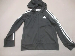 ADIDAS Size 5 Boys Black Full Zip Pocket Hooded Lightweight Track Jacket 942 - Picture 1 of 6