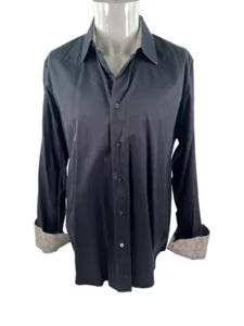 Robert Graham Mens Large Button Down Shirt Black Striped Flip Cuff Long Sleeve - Picture 1 of 14
