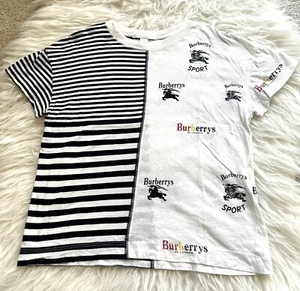 Authentic Burberry Children Archive Logo Print Striped Cotton T shirt Sz 6Y - Picture 1 of 11