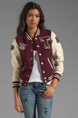 Chaqueta universitaria de lana y cuero Richie Brooklyn para mujer True Religion nueva con etiquetas *S/Pequeña Foto 1 de 4
