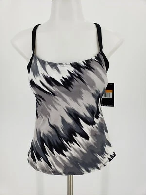New Nike Tankini Swimsuit Top Racerback Black/Grey/White Size Small Stretch - Image 1 of 3