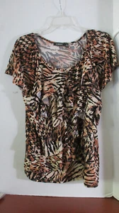 ELEMENTZ~LEOPARD PRINT TIERED RUFFLES PULL OVER TOP BLOUSE SHIRT~ Womens XL - Picture 1 of 3