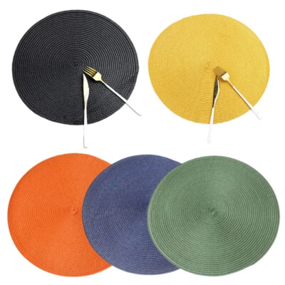 Round Placemat Coaster Woven Table Place Mat Heat Resistant Pad Kitchen Decor - Image 1 of 4
