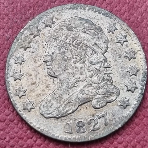 1827 Capped Bust Dime 10c High Grade XF + Nicely Toned #39394 Cover