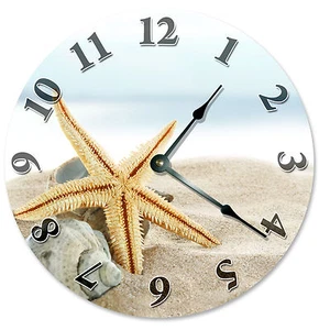 SANDY BEACH WITH STARFISH SHELLS CLOCK Large 10.5 inch Round Wall Clock 2108 - Picture 1 of 3