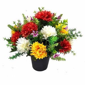 Artificial Spikey Mum Flowers in Grave Crem Pots - Memorial Flowers Vase Insert - Picture 1 of 5