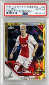 Antony 2021-22 Topps Cromo UEFA UCL Rifrattore Lava Oro PSA 10 GEM MT Man U - Foto 1 di 2