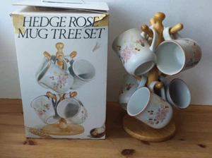 Vintage Boots Hedge Rose 6 Mugs & Mug Tree Set - Boxed - 1980's - Prop/Decor - Picture 1 of 18