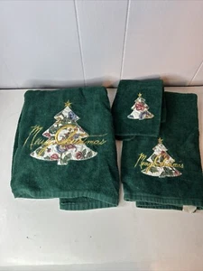 3er Set Vintage grün Weihnachten Weihnachtsbaum Badetuch und Waschlappen - Bild 1 von 1