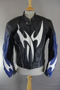 HEIN GERICKE PRO SPORTS BLACK, BLUE & WHITE LEATHER BIKER JACKET + ARMOUR 36-36" - Picture 1 of 10