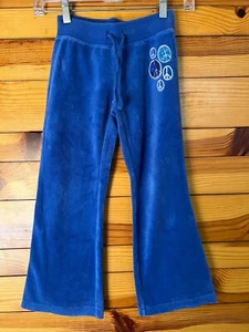 Justice Blue Velour Sweatpants Sequin Peace Signs Drawstring Girls Pants Size 6 - Picture 1 of 2