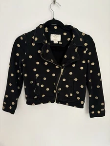 Kate Spade Kids Dot Moto Jacket Black Gold Zip Up Size 10 - Picture 1 of 13