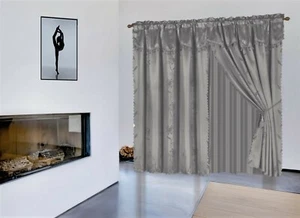 8PC PRINTED WINDOW CURTAIN PANEL SET MODERN WITH ATTACHED VALANCES NADA - Picture 1 of 15