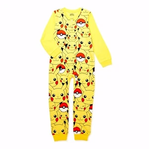 Pokemon Pikachu One Piece Pajamas Blanket Sleeper Union Suit Sz 4-12 Boy Girl - Picture 1 of 3