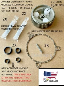 Corvette 88-96 Headlight Motor Aluminum Gear Kit+Act Bushings 2X + Instructions  - Picture 1 of 9