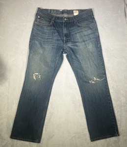 Ariat Jeans Mens 36/32 Blue Denim M4 Straight Cowboy Chore Work Thrashed Stained - Picture 1 of 11