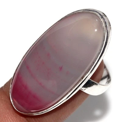 Anillo de joyería de ágata rosa enchapado en plata 925 hecho a mano talla US 7 GW Foto 1 de 3