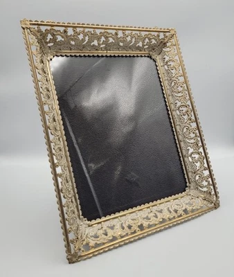 Marco de fotos vintage 8x10 ornamentado encalado metal dorado filigrana floral barroco Foto 1 de 4
