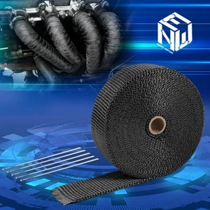 2"x50Ft Black Woven Fiberglass Fiber Exhaust Header Heat Wrap w/ 5 Steel Ties - Picture 1 of 6