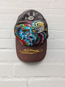 Vintage Ed Hardy Cap Snapback Stickerei Braun Jeans Original Retro Basecap Mütze - Bild 1 von 7