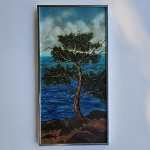 ORG Oil Painting Signed Framed Landscape Tree Overlooking The Water Jim Wheeler - Picture 1 of 19