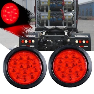 Pair 4inch Round 12 LED Red Tail Light Brake Turn Signal Reverse Backup Lamps - Picture 1 of 12