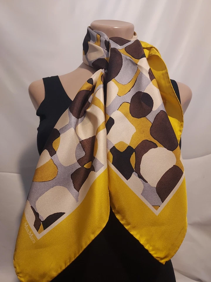 Pañuelo seda Max Mara marrón y amarillo - Imagen 1 de 1