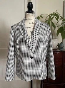 NWOT TALBOTS Women’s Large Petite Black & White Textured Check Blazer L685 - Picture 1 of 13