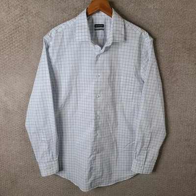 Camisa Van Heusen Para Hombre XL 34/35 Blanca Gris Verde A Cuadros Elastizada Con Botones Foto 1 de 4