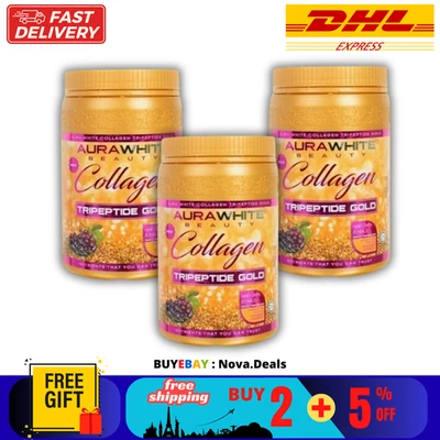 3 X Aura White COLLAGEN TRIPEPTIDE GOLD Skin Whitening Shining Bright - Image 1 of 4