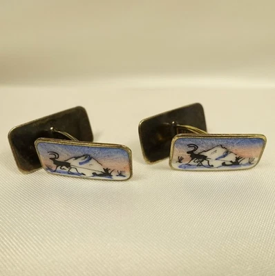 Axel Holmsen Emaille Manschettenknöpfe 925 Silber old enamel / CU 324(1) - Bild 1 von 4