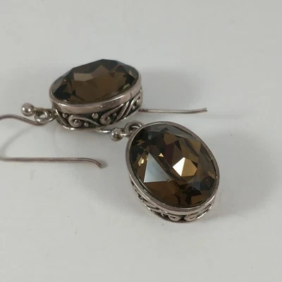 Barse 925 Sterling Silver Filigree Faceted Oval Smoky Quartz Dangle Earrings - Image 1 of 4