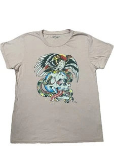 ED Hardy Mens T Shirt Mens Small Graphic Tattoo Y2K Skull Eagle Snake Pink - Picture 1 of 6
