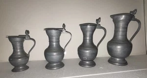 Vintage German Pewter Wine Flagon Krug Pitcher Acorn Finials 4 Complete 2 Tops - Bild 1 von 12