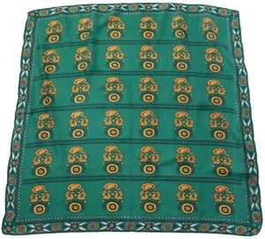 Vintage 1960s Silk Scarf - Green / Yellow Folk / Folkloric Pattern - Picture 1 of 4