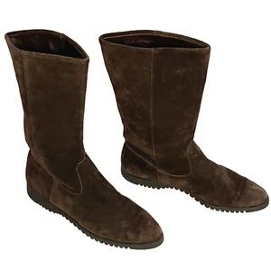 Salvatore Ferragamo 9.5 AA Brown Leather Suede Boots Saks 5th Ave Narrow Vibram - Picture 1 of 15