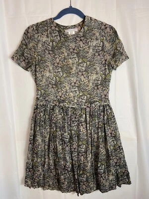 Vestido camisero de seda gris rosa con estampado floral de la hermana Paul & Joe Talla 4 plisado A4 Foto 1 de 4