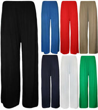 Ladies Womens Plain Palazzo Trousers Baggy Wide Leg Flared Pants 8-26