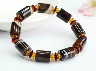 Brazalete con cuentas de calcedonia marrón para hombre y mujer de piedra de joyería Sardonyx Foto 1 de 3