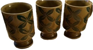 Lote De 3 Tazas De Colección MCM Otagiri Patas Marrón Con Flores Verdosas Gres - Imagen 1 de 4