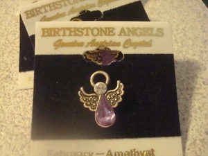 Birthstone Angel Pin Austrian Crystal February Amethyst - Picture 1 of 3