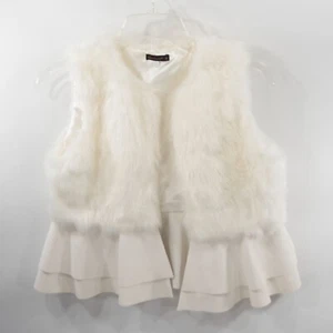 Ella Moss Cream Faux Fur Faux Leather Swing Vest 14 EUC - Picture 1 of 4