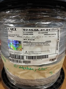 1000ft Spool Carol General Cable 92454A 2-Conductor 22AWG Shielded Black Control - Picture 1 of 1