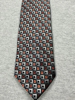 Gravata masculina Birmânia Bibas multicolorida prata cobre preto padrão geométrico 100% seda - Imagem 1 de 4